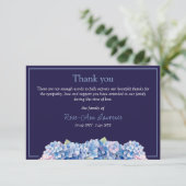 Floral watercolor blue hydrangea funeral bedankkaart (Staand voorkant)