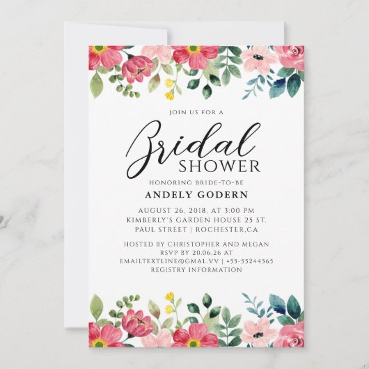 Floral Watercolor Bridal Shower Kaart (Voorkant)