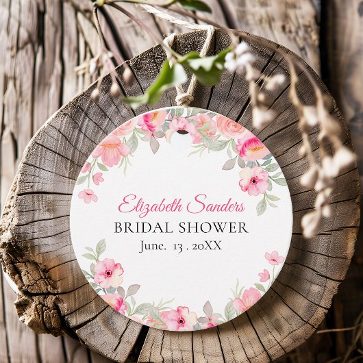 Floral Watercolor Bridal Shower | Pink Roses Bedankjes Labels