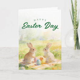 Floral Watercolor Easter Bunny Spring Holiday Feestdagen Kaart