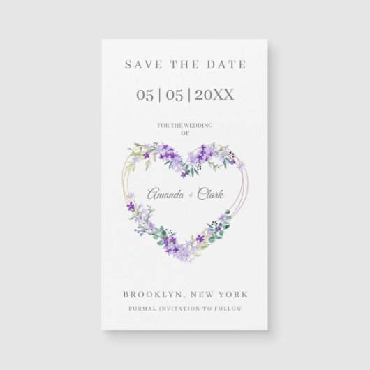 Floral Watercolor Heart with Leaves in Purple (Voorkant)