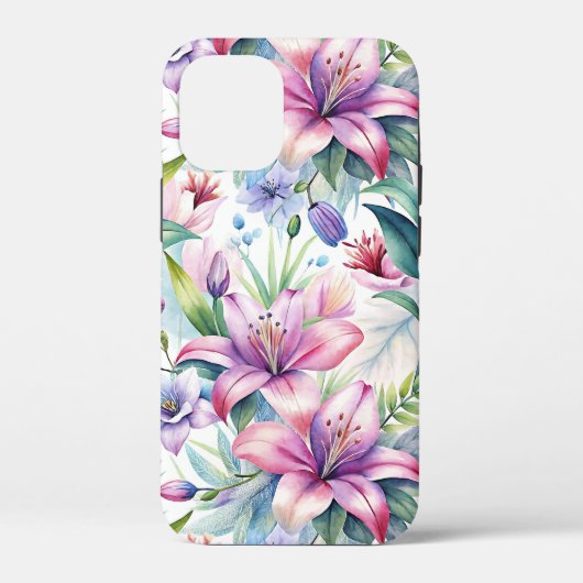 Floral Watercolor Lilies Pink purple Case-Mate iPhone Case (Achterkant)