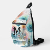 Floral watercolor monogram pink blue dandelions  sling bag (Rechterhoek)
