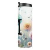 Floral watercolor monogram pink blue dandelions thermosbeker (Geroteerd rechts)