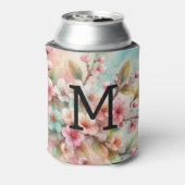 Floral watercolor monogram pink cherry blossoms blikjeskoeler (Blikje Achterkant)
