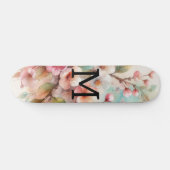 Floral watercolor monogram pink cherry blossoms persoonlijk skateboard (Horizontaal)