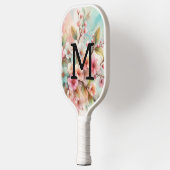 Floral watercolor monogram pink cherry blossoms pickleball paddle (Links)