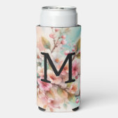Floral watercolor monogram pink cherry blossoms  seltzer blikjeskoeler (Seltzer Achterkant)