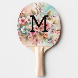 Floral watercolor monogram pink cherry blossoms  tafeltennisbatje