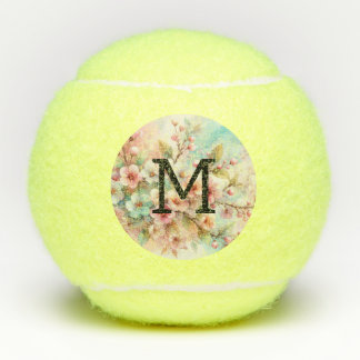 Floral watercolor monogram pink cherry blossoms  tennisballen