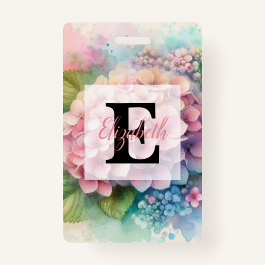 Floral watercolor monogram pink hydrangea badge (Voorkant)