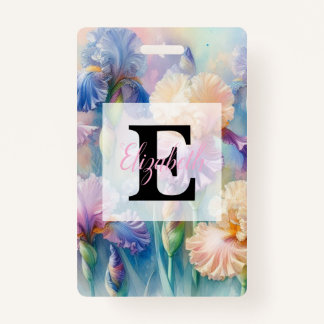 Floral watercolor monogram purple iris flowers badge