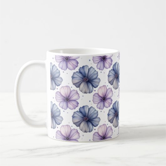 Floral Watercolor Pattern Lavender and Blue Koffiemok (Links)