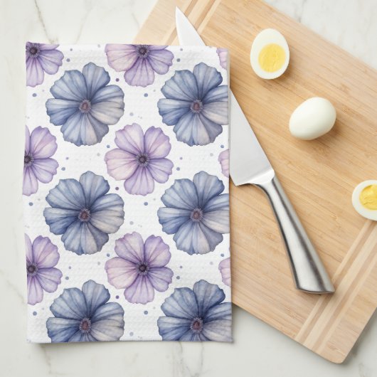Floral Watercolor Pattern Lavender and Blue Theedoek (Quarter Fold)