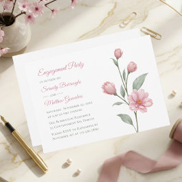 Floral Watercolor Pink Sage Engagement Party Kaart