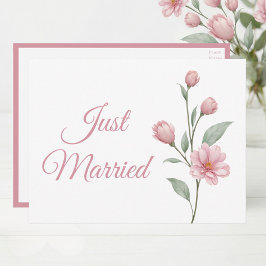Floral Watercolor Pink Sage Just Married Wedding Aankondigingskaart