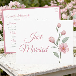 Floral Watercolor Pink Sage Just Married Wedding Aankondigingskaart