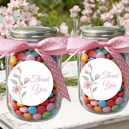 Floral Watercolor Pink Sage Wedding Thank You Ronde Sticker