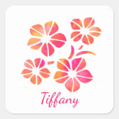 Floral watercolor pink yellow custom saturated vierkante sticker (Voorkant)