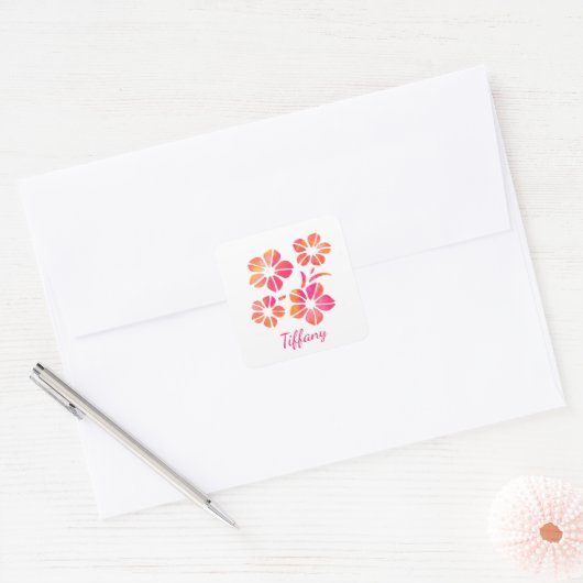 Floral watercolor pink yellow custom saturated vierkante sticker (Envelop)