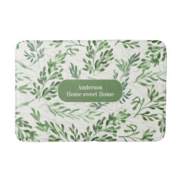 Floral Watercolor Plants, White and Green Family Badmat