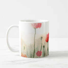 Floral watercolor poppies, garden art mug koffiemok