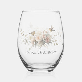 Floral Watercolor Script Romance Stemless Bridal S Wijnglas Zonder Voet