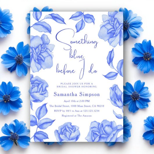 Floral Watercolor Something Blue Bridal Shower Kaart