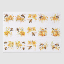 Floral Watercolor Summer Honey Bees Decoupage Tissuepapier