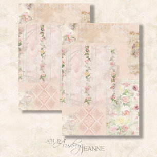 Floral Watercolor Vintage Pink Striped Decoupage Tissuepapier