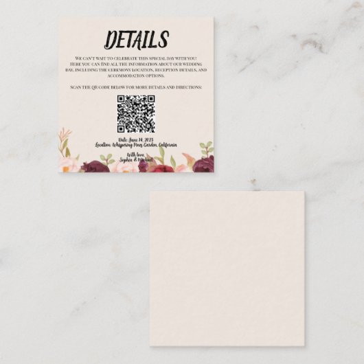 Floral Watercolor Wedding Informatiekaartje (Voorkant / Achterkant)