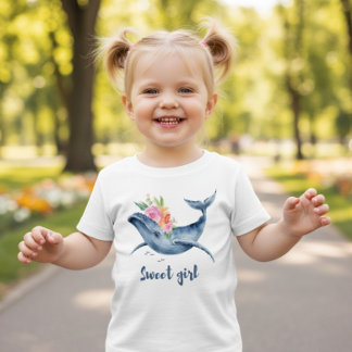 Floral Watercolor Whale Sweet Girl Toddler T-Shirt