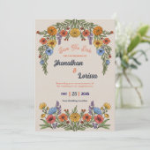 Floral Watercolor Wildflower Wedding Invitation Kaart (Staand voorkant)