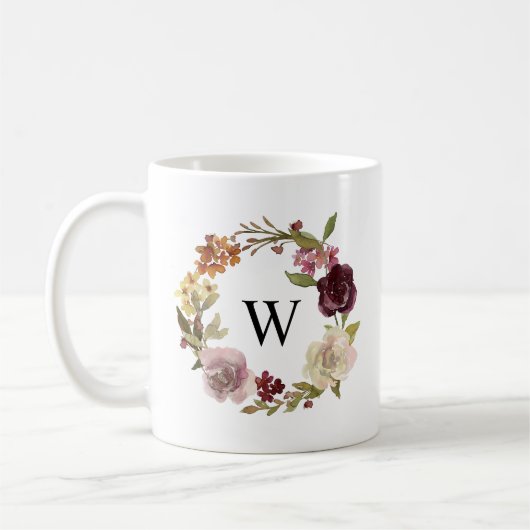 Floral Watercolor Wreath Monogram Koffiemok (Links)