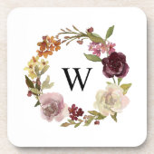 Floral Watercolor Wreath Monogram White Bier Onderzetter (Voorkant)