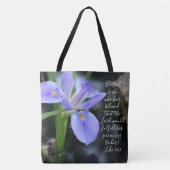 Floral (wateriris) w/ vers van Luke 1:45 Tote Bag (Voorkant)