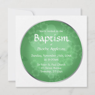 Floral Watermark Jade Green Baptism Invitations Kaart