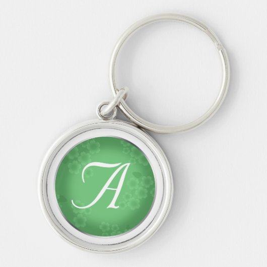 Floral Watermark Jade Green Monogram Sleutelhanger (Voorkant)