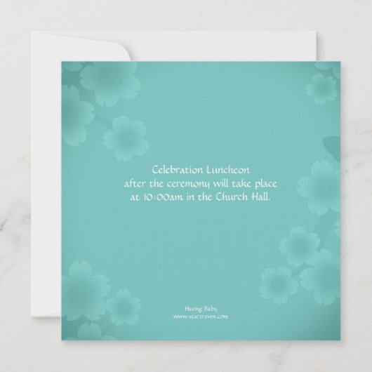 Floral Watermark Turquoise Baptism Invitations Kaart (Achterkant)