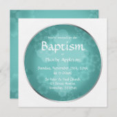 Floral Watermark Turquoise Baptism Invitations Kaart (Voorkant / Achterkant)