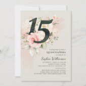 Floral Waterverf 15th Birthday Quinceanera Script Kaart (Voorkant)