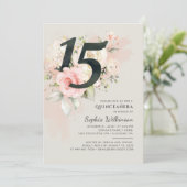 Floral Waterverf 15th Birthday Quinceanera Script Kaart (Staand voorkant)