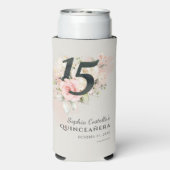 Floral Waterverf 15th Birthday Quinceanera Script Seltzer Blikjeskoeler (Seltzer Achterkant)