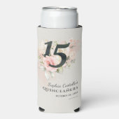 Floral Waterverf 15th Birthday Quinceanera Script Seltzer Blikjeskoeler (Seltzer Voorkant)