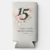 Floral Waterverf 15th Birthday Quinceanera Script Seltzer Blikjeskoeler (Achterkant)