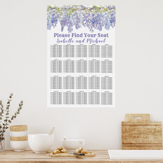 Floral Waterverf 20-tafel bruiloft Poster (Keuken)