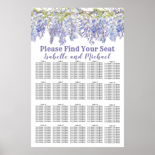 Floral Waterverf 20-tafel bruiloft Poster (Voorkant)