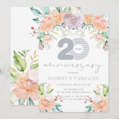 Floral Waterverf 20ste bruiloft Jubileum Kaart (Voorkant / Achterkant)