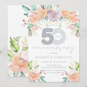 Floral Waterverf 50ste bruiloft Jubileum Kaart (Voorkant / Achterkant)