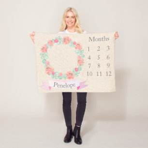 Floral Waterverf - Aangepaste mijlpaal Baby Fleece Deken